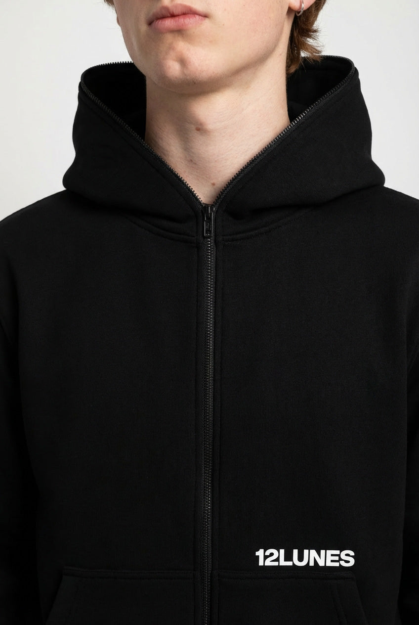 Full Zip noir 12LUNES 400gsm | Hoodie Boxy Premium