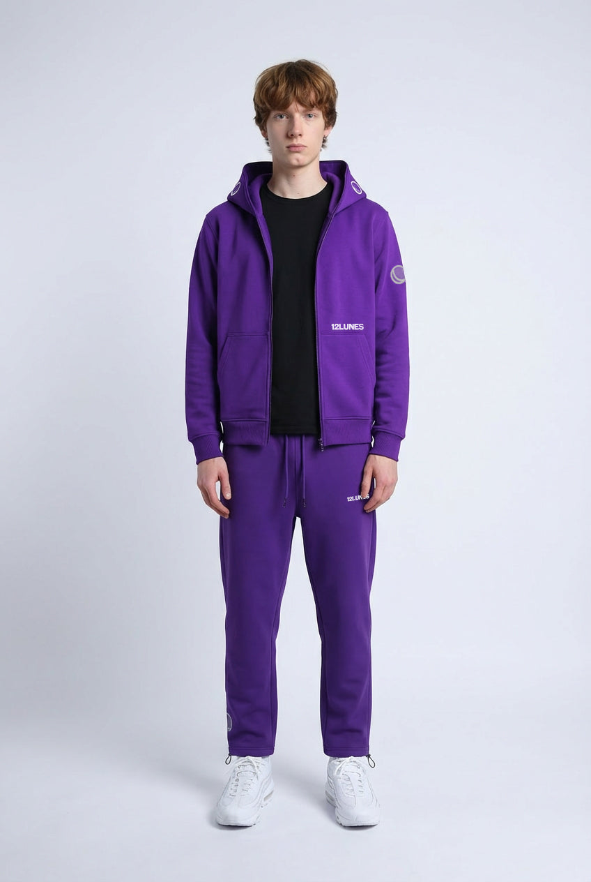 Purple Full Zip Sweatshirt | 12LUNES Men's Streetwear