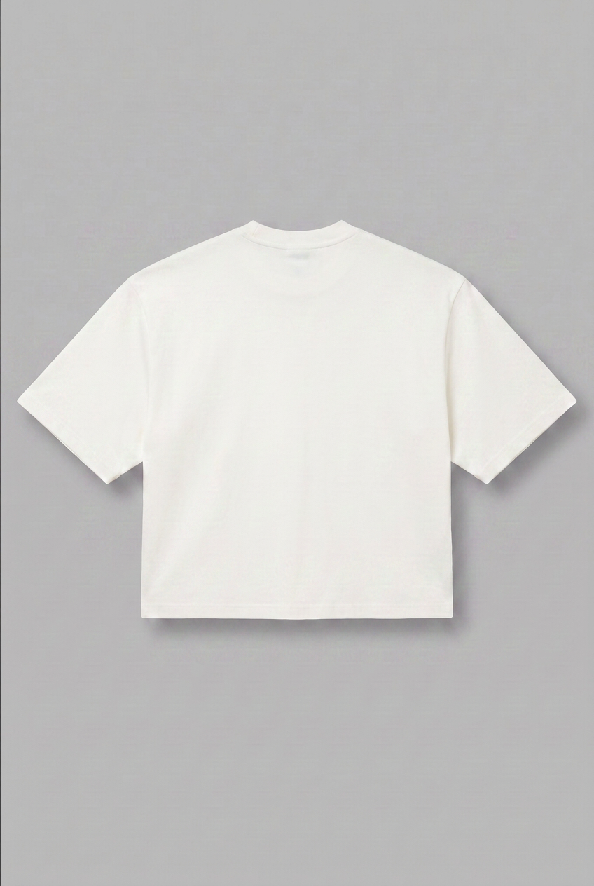 Tee-shirt blanc 12LUNES vu de dos, epaules tombantes et longueur cropped